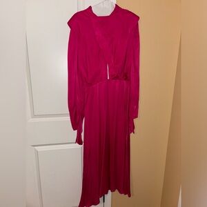 Hot pink silk midi dress